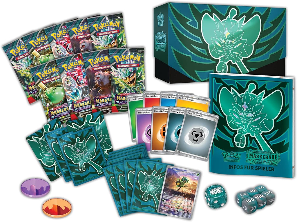 Pokémon-Sammelkartenspiel: Top-Trainer-Box Karmesin & Purpur – Maskerade im Zwielicht